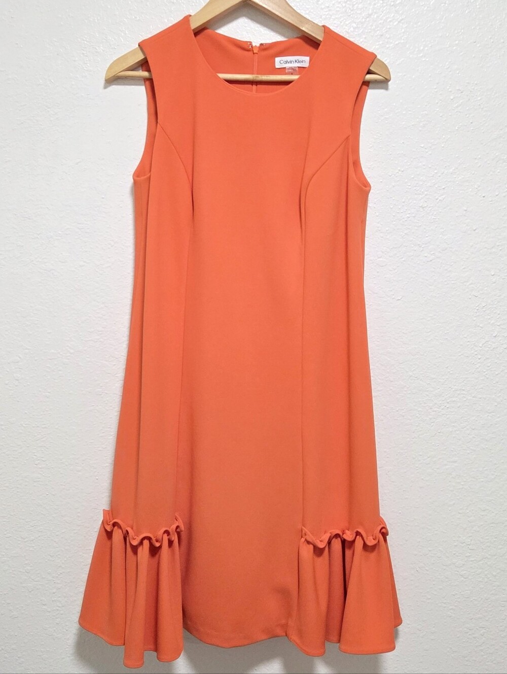 Calvin Klein Sleeveless Dress Ruffle Orange Size 6
